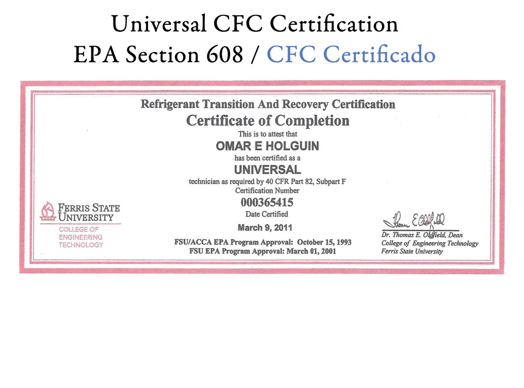 Refrigeration Epa Refrigeration Certification